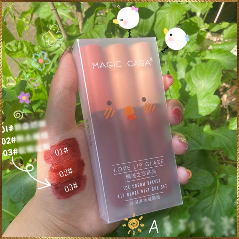 Set 3 cây son kem lì Herorange Fluffy Lip Glaze trang điểm môi HFL2