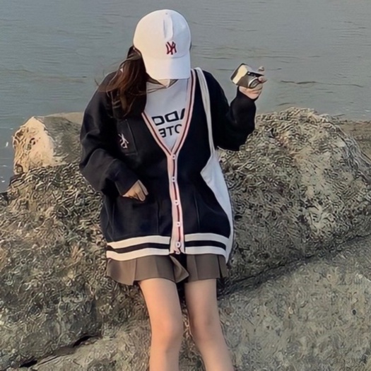 Happy-store ❤️ Cardigan len nữ dài tay dễ thương, áo len hàn quốc in AIS có,túi bo ngực happy store8668