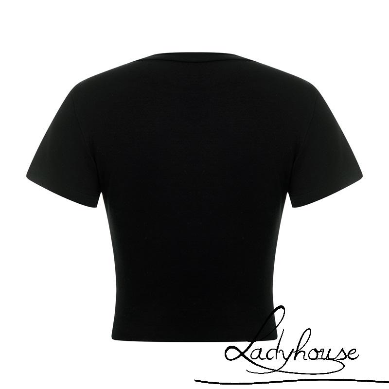 Áo Sweater Dệt Kim Co Giãn Cổ Tròn Tay Ngắn In Hình Đầu Lâu Thời Trang Dự Tiệc Cho Nữ