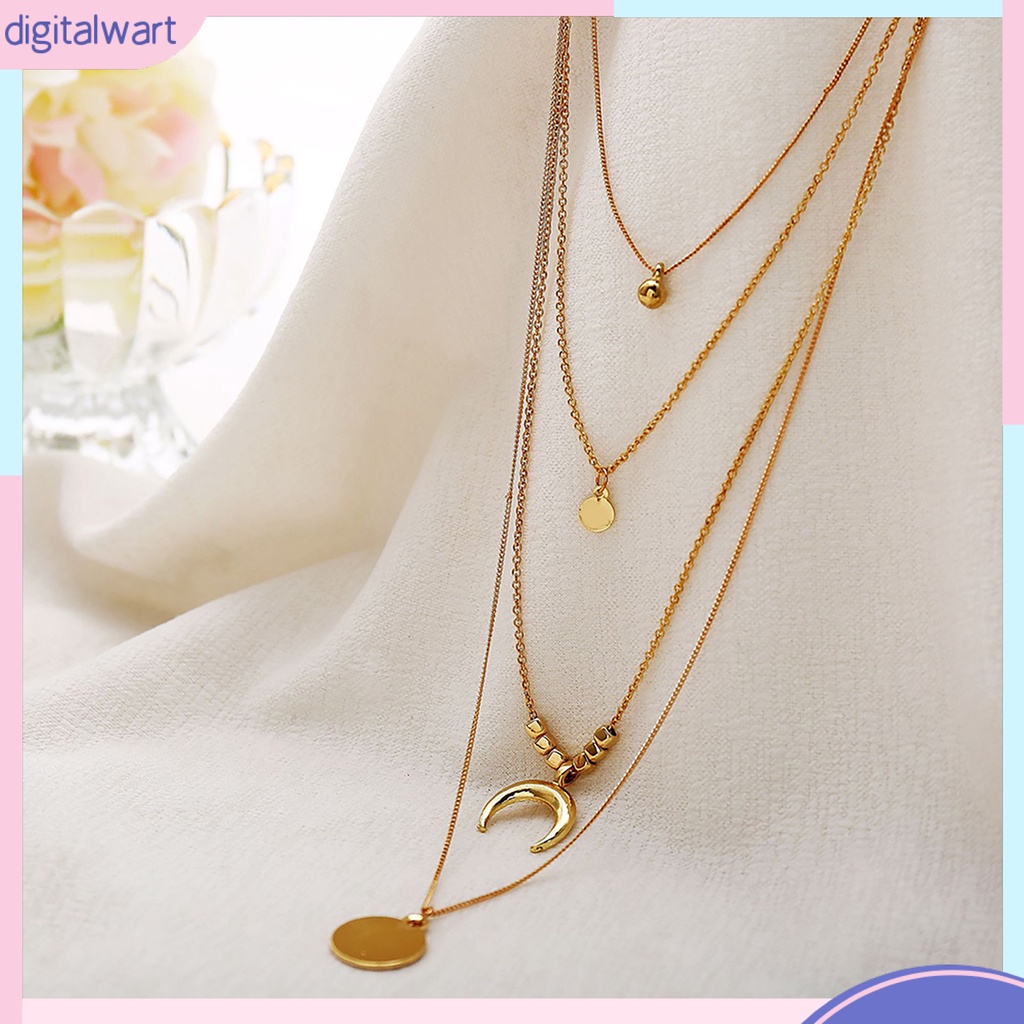 Dây chuyền đeo cổ có 4 lớp họa tiết mặt trăng và ngôi sao dễ thương cho nữ