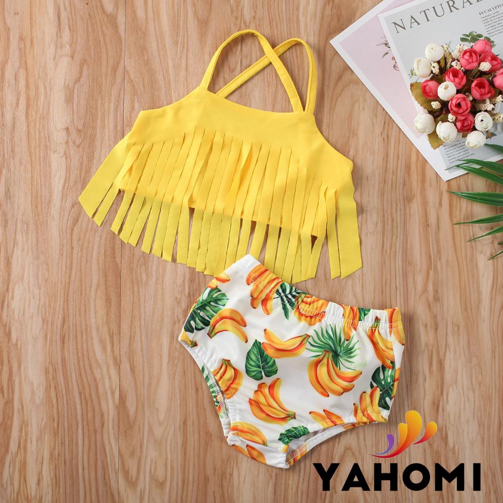 Bộ đồ bơi áo tua rua + quần in hình chuối dành cho bé gái 1-5 tuổi