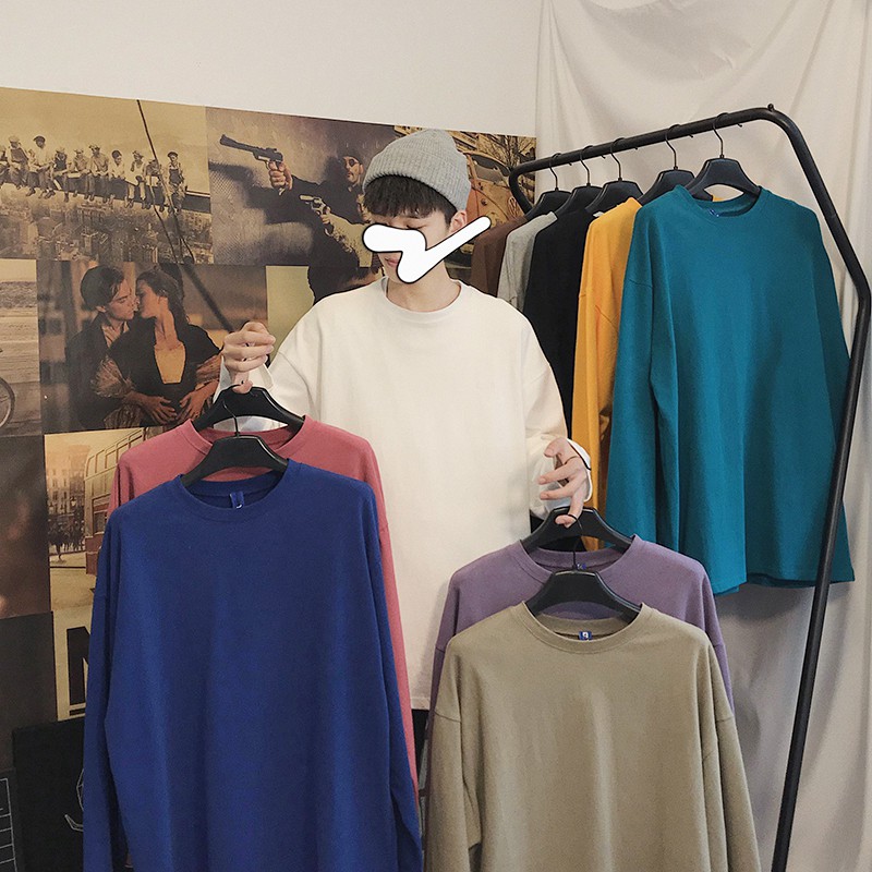 Áo thun dài tay màu trơn kiểu dáng đơn giản thời trang nam phong cách Hàn Quốc 8 màu tùy chọn | BigBuy360 - bigbuy360.vn