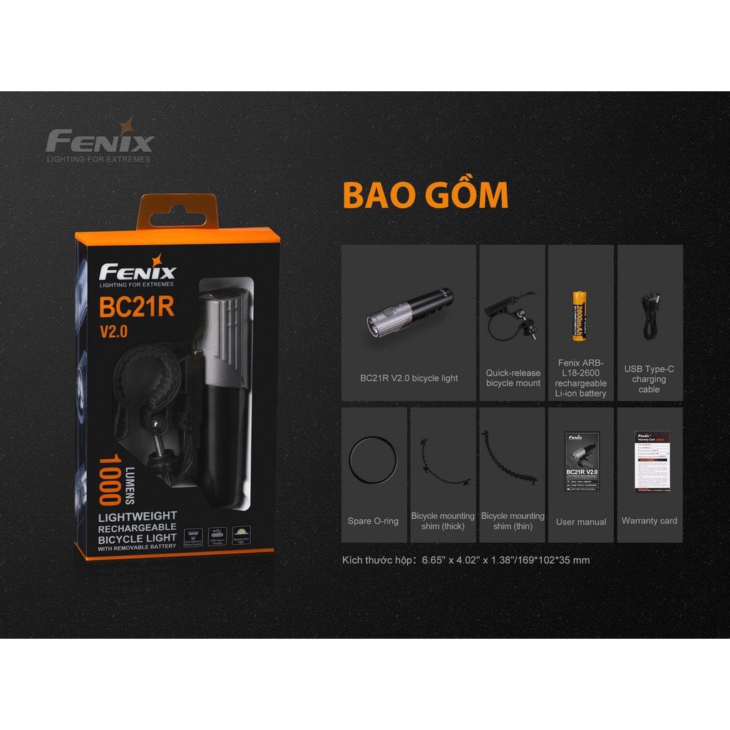 CHÍNH HÃNG FENIX - Đèn pin xe đạp Fenix BC21R V2.0 - 1000 lumens