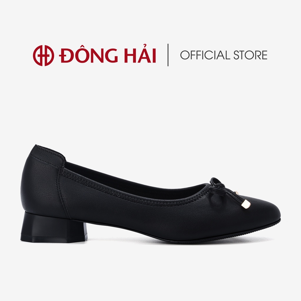 Giày búp bê nữ Đông Hải mũi tròn thiết kế đính nơ đầu khóa kim loại cách điệu 3cm - G7722