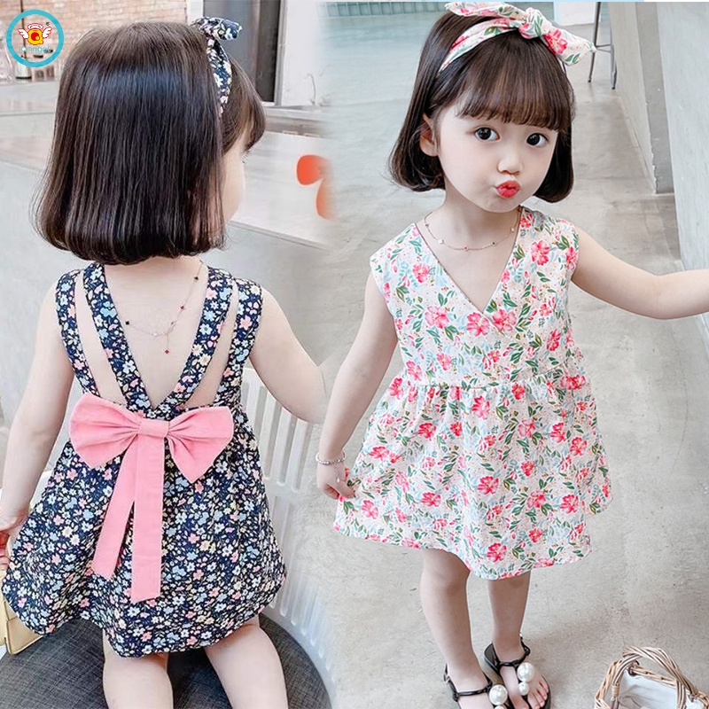 Đầm hoa IQ ANGEL thắt nơ kiểu phương tây xinh xắn cho bé gái