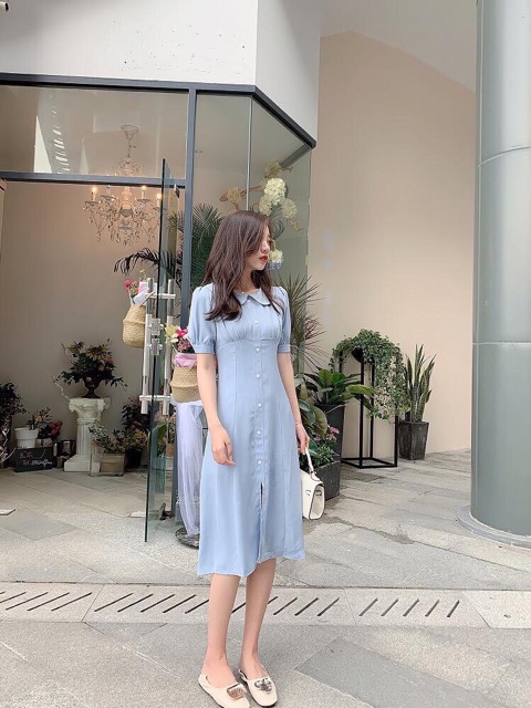 ĐẦM MIDI CỔ SEN TAY PHỒNG CHẤT VẢI ĐẸP KHÔNG NHĂN(KÈM ẢNH THẬT)