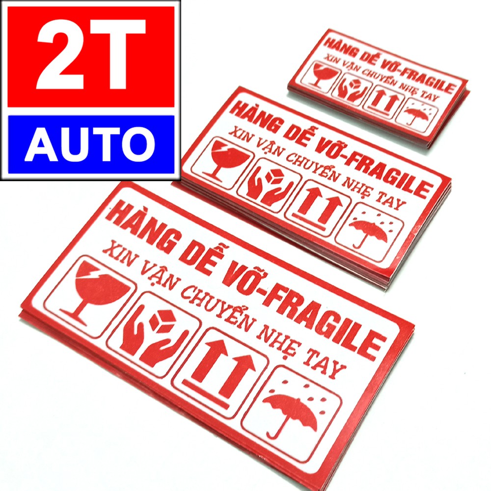 Bộ 2 Logo hàng dễ vỡ chú ý, sticker tem hàng dễ vỡ xin nhẹ tay - fragile handle with care