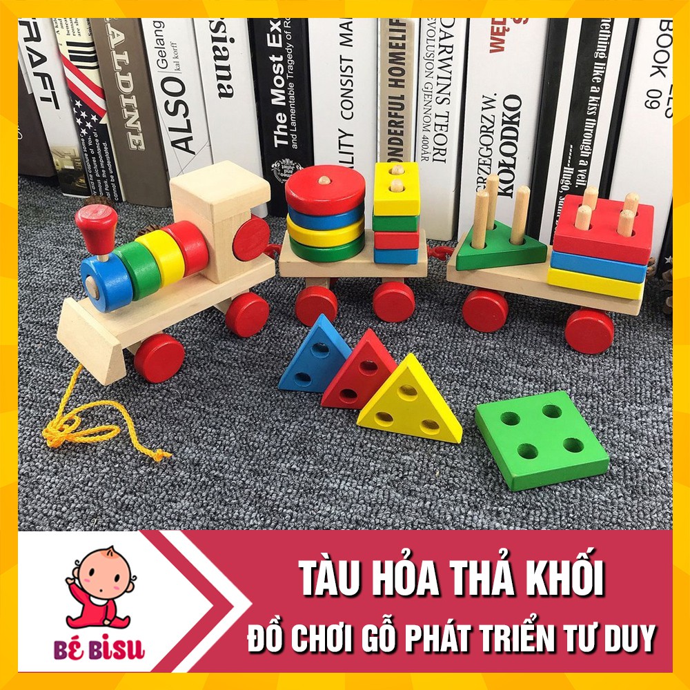 Đồ chơi gỗ Tàu hỏa chở khối, thả hình cho bé