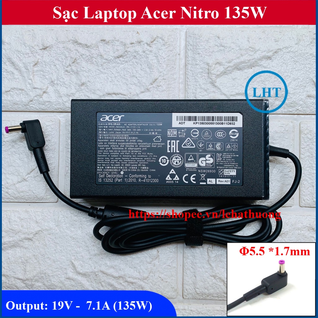 Sạc Laptop ACER NITRO 5 , AN515-51, AN515-51-79W 19V-7.1A Chân to 5.5x1.7mm