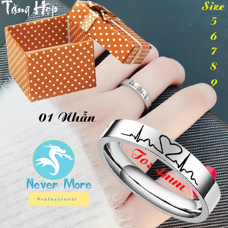 01 chiếc nhẫn inox cao cấp khắc nhịp tim đẹp, không phai,không đen - Tặng hộp đựng xinh xắn