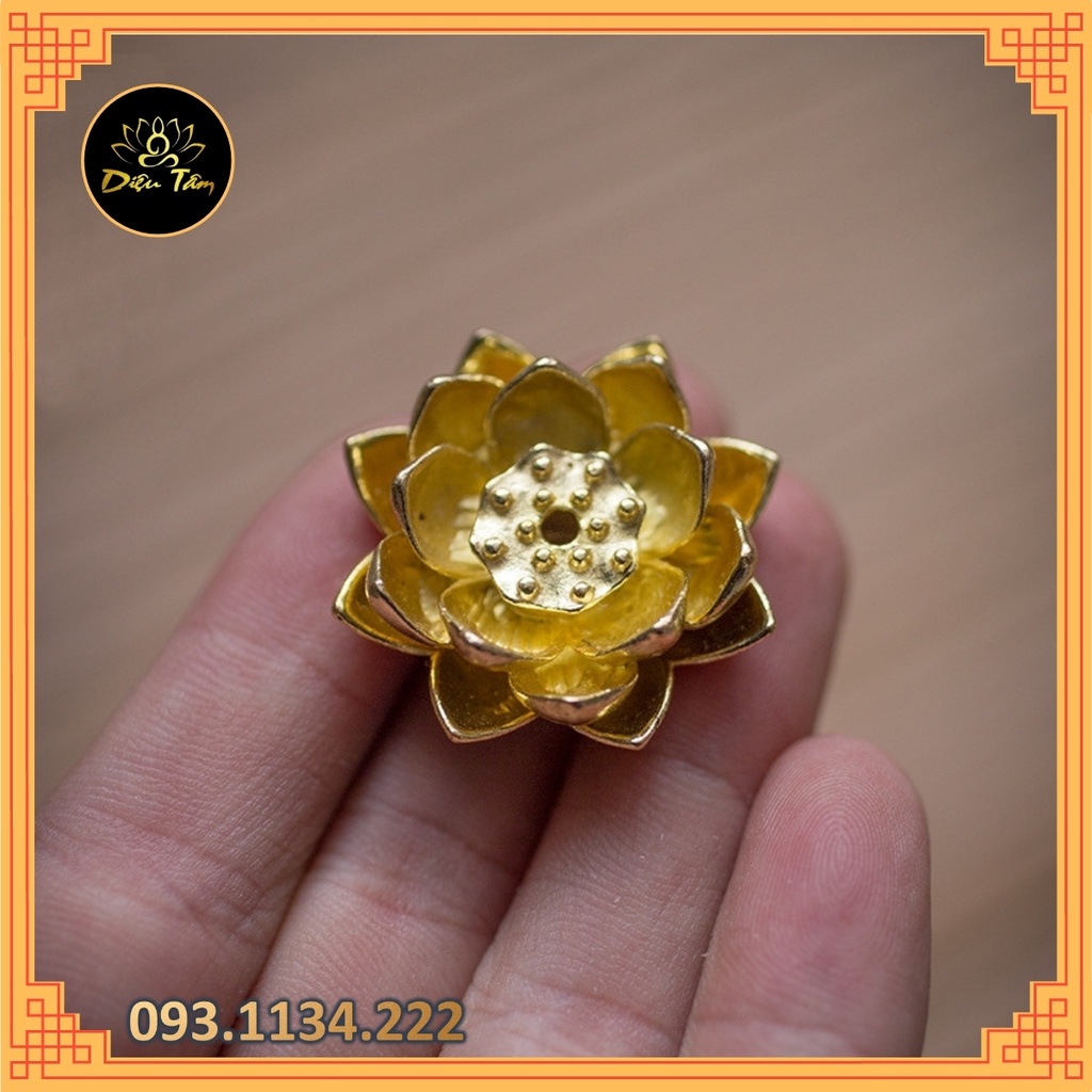 Đế cắm nhang không tăm trầm hương hoa sen vàng phụ kiện thác khói dành cho lư đồng xông trầm hương