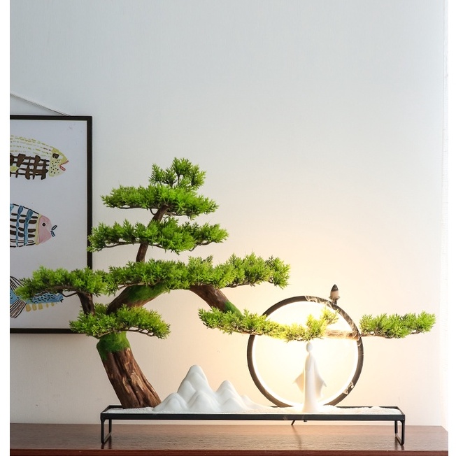 Đồ trang trí cây thông bonsai cao cấp thiền tịnh - Tiểu cảnh may mắn trang trí phòng khách, thư phòng