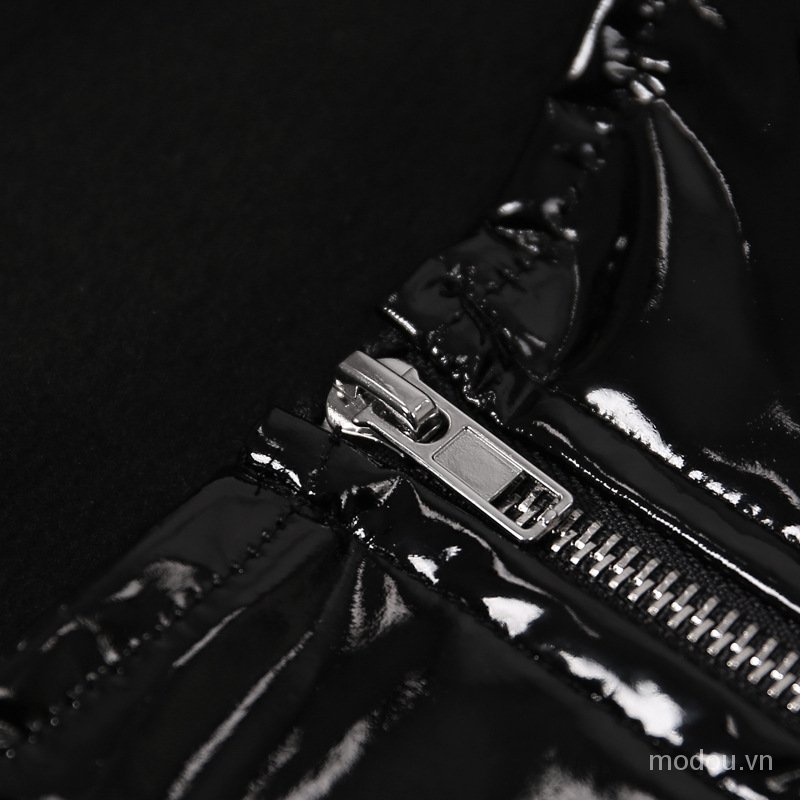 Đầm Da Pu Ôm Dáng Phối Khóa Kéo Quyến Rũ Cho Nữ