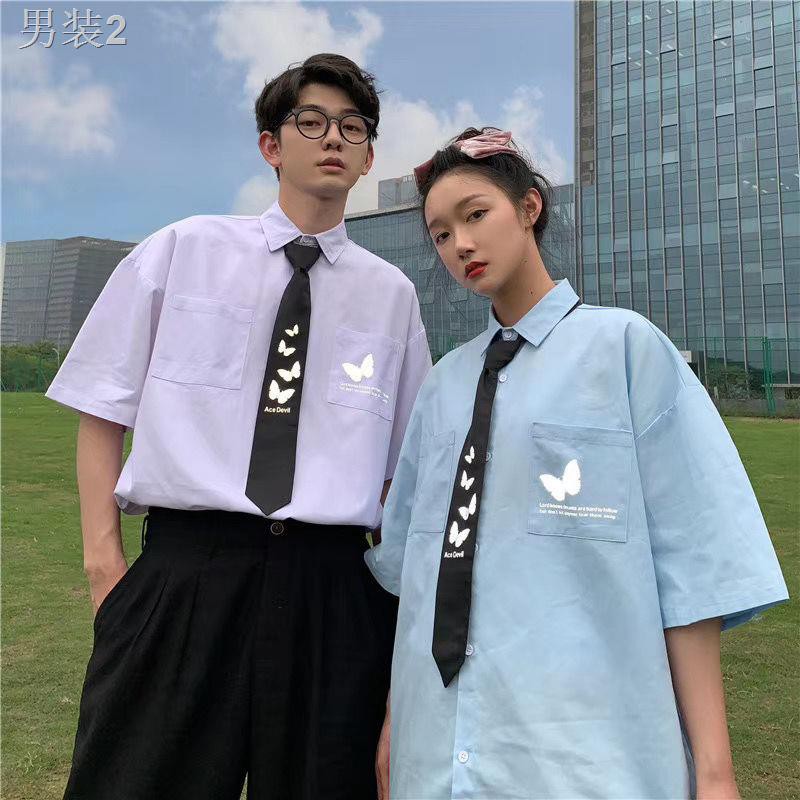 ¤jk áo sơ mi ngắn tay buộc vạt nam và nữ đồng phục dk mùa hè mới tốt nghiệp đại học kiểu cặp đôi phong cách hoang