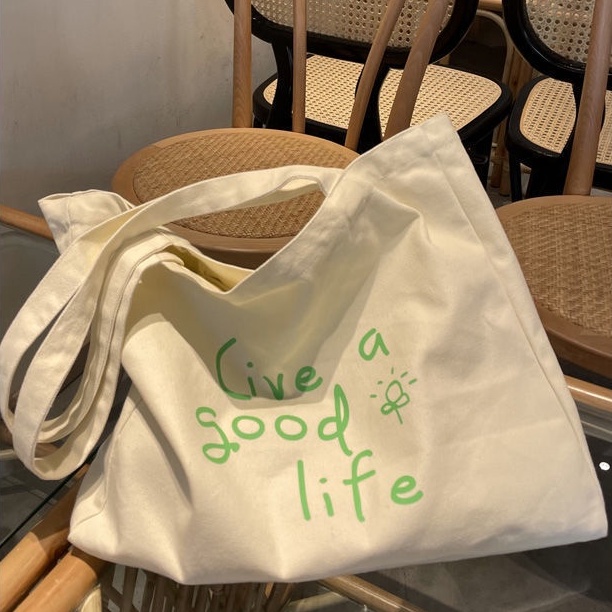 Túi đeo vai ENVIROSAX vải canvas sức chứa lớn họa tiết chữ phong cách Hàn Quốc