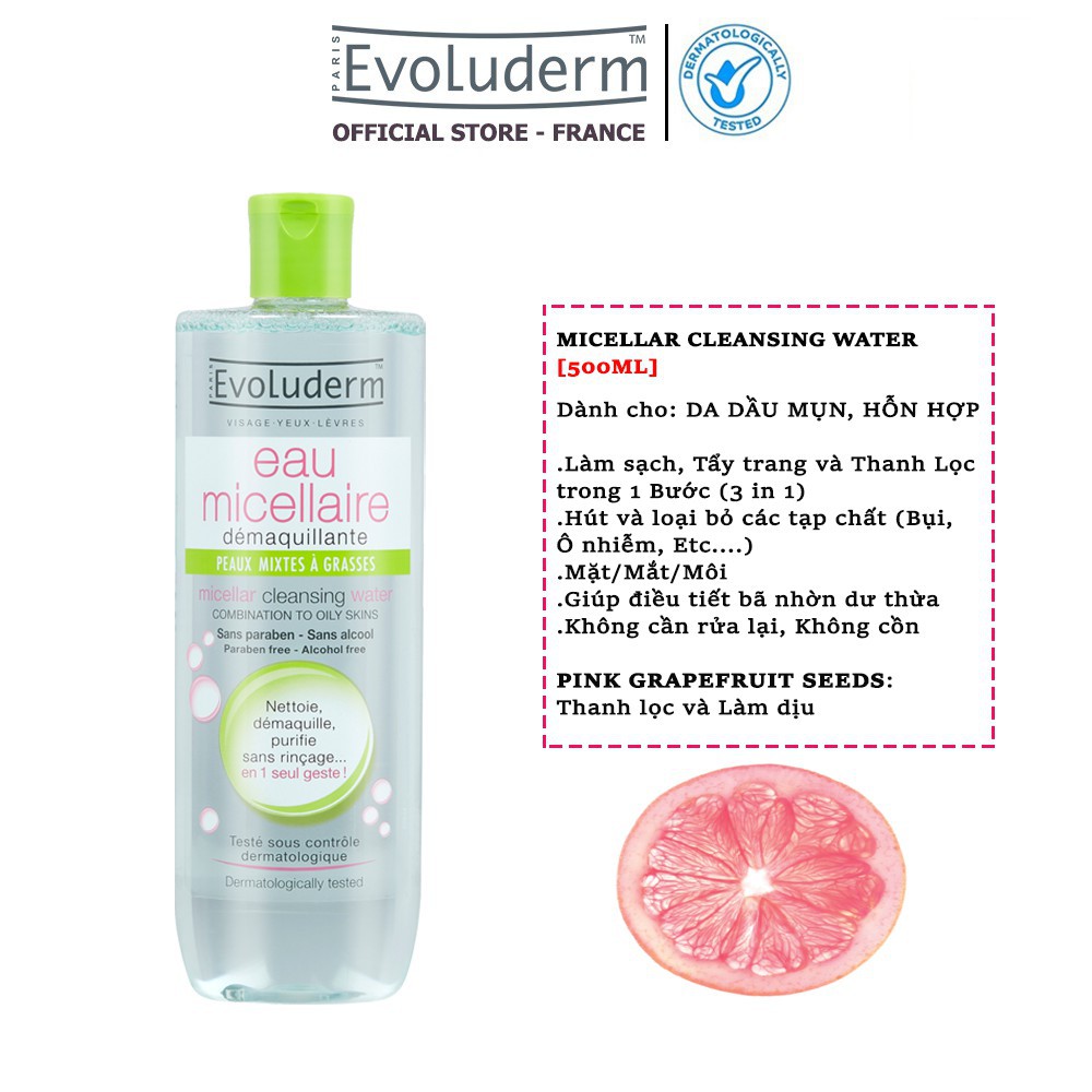 Nước tẩy trang Evoluderm Micellar Cleansing Water 250ml