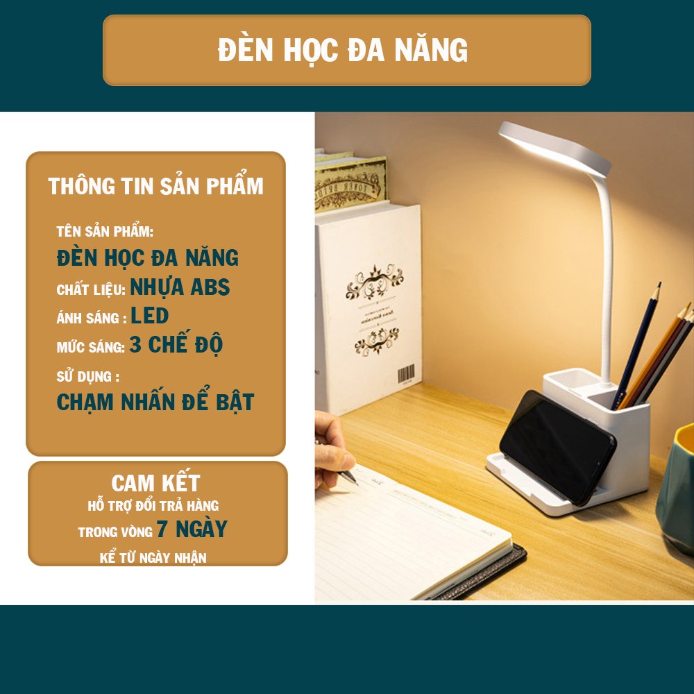 Đèn Bàn, Đèn Để Bàn Học Chống Cận Tích Điện THTOFFICIAL - 3 Chế Độ Ánh Sáng Tự Nhiên - Có Ngăn Để Bút - Bật Tắt Cảm Ứng