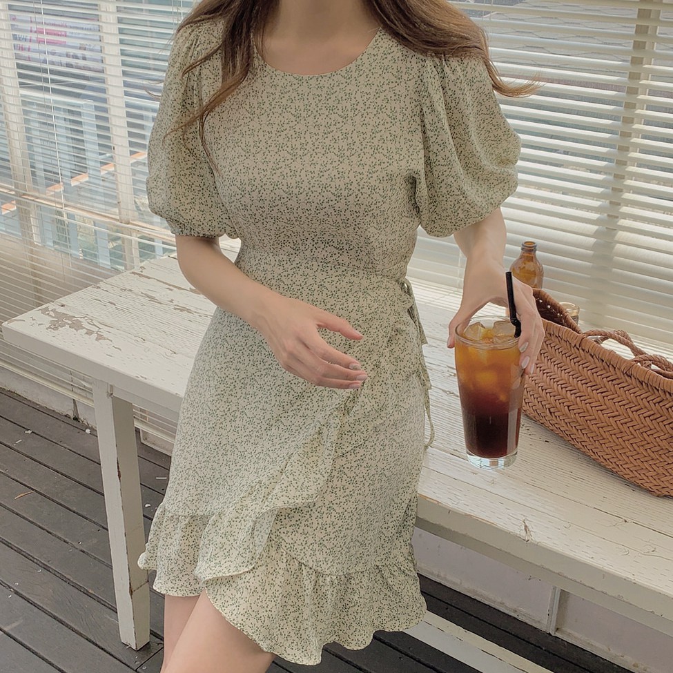 Đầm Voan Hoa Tay Ngắn Thời Trang Đáng Yêu Cho Nữ 43516