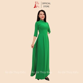 Áo dài trơn lụa Nhật cổ 2 phân màu xanh lá  AK18