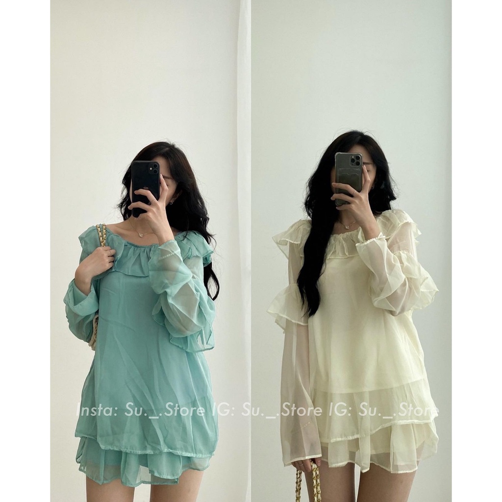 Set áo voan bèo xuyên thấu kèm chân váy S337 SUSTORE