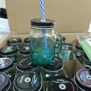 Combo 4 bình thủy tinh có ống hút