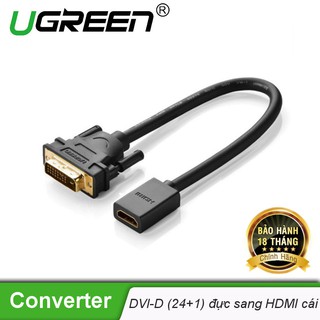Đầu chuyển đổi DVI-D (24+1) đực sang HDMI cái dài 20CM UGREEN 20118 (màu đen) - Hàng Chính Hãng
