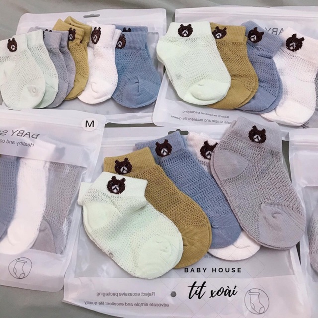 SET 5 ĐÔI TẤT LƯỚI SỢI TRE THOÁNG KHÍ CHO BÉ NẰM ĐIỀU HOÀ