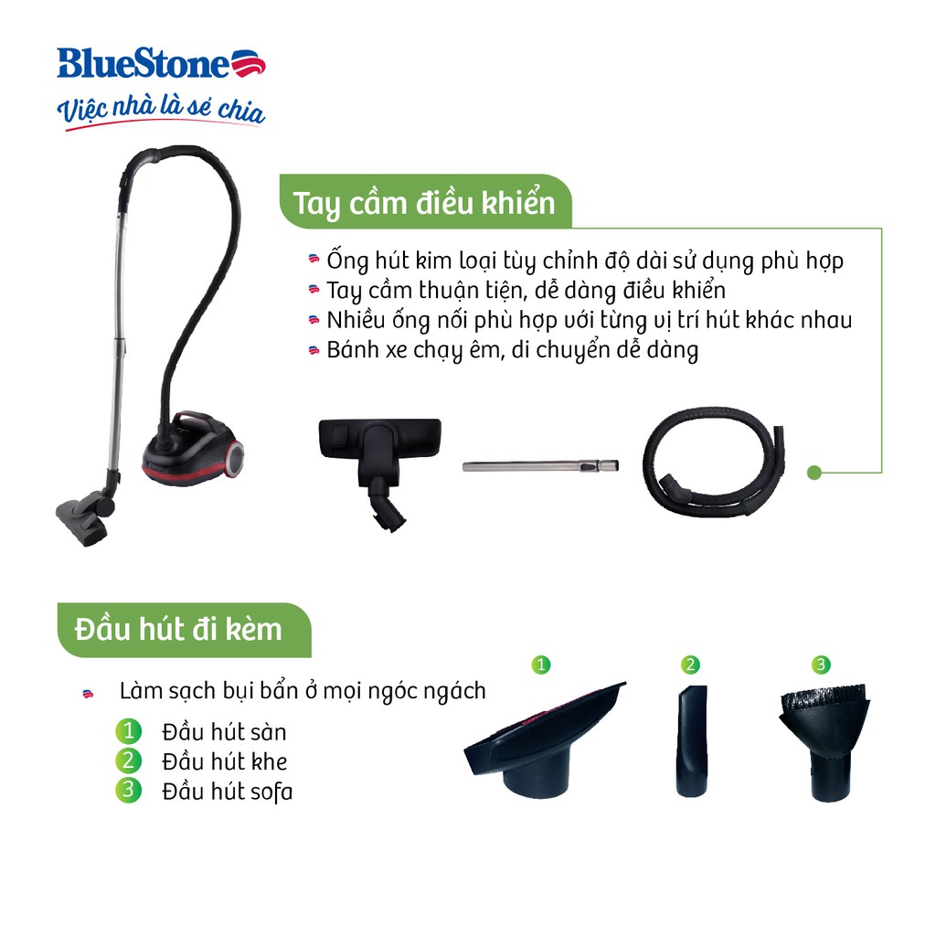 [Mã ELBLUE12 giảm 7% đơn 500K] Máy hút bụi Bluestone VCB-8076