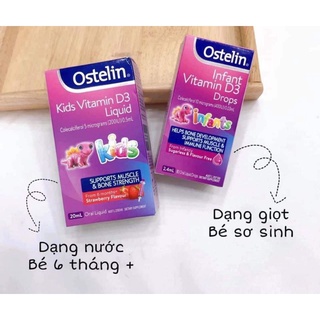 Ostelin Vitamin D3 Drops 2.4ml cho trẻ sơ sinh và Vitamin D3 Liquid 20ml cho trẻ từ 6 tháng