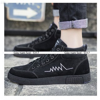 (Freeship) Giày Vải Nam Cao Cổ Buộc Dây Mầu Đen S117