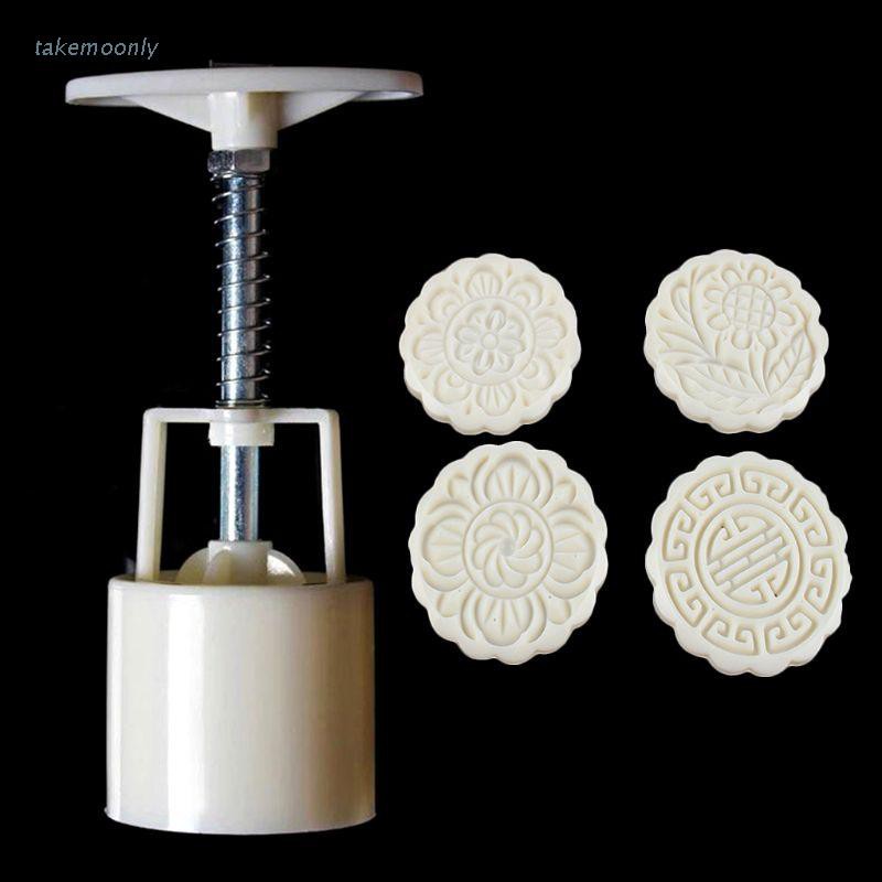 Set 4 Khuôn Làm Bánh Trung Thu 100g Hình Tròn Tiện Dụng Diy