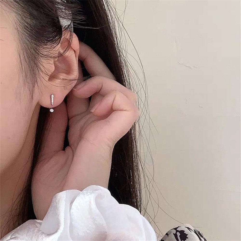 MXGOODS Bông Tai Bạc Hình Chấm Hỏi Nhỏ Đính Đá Sang Trọng