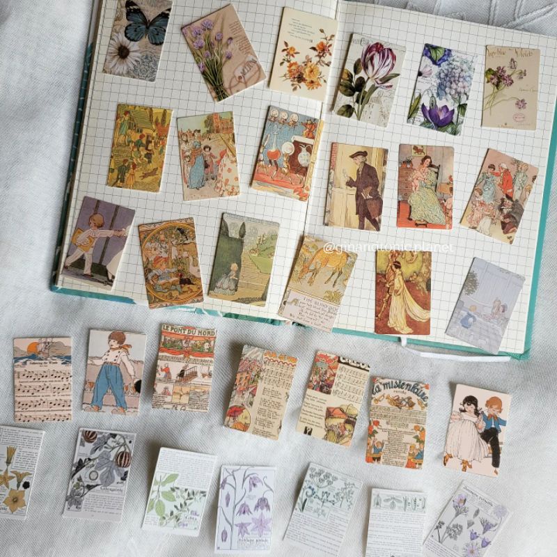 Thẻ trang trí giấy cứng cán bóng chủ đề vintage dùng trang trí bullet journal - ginandtonic