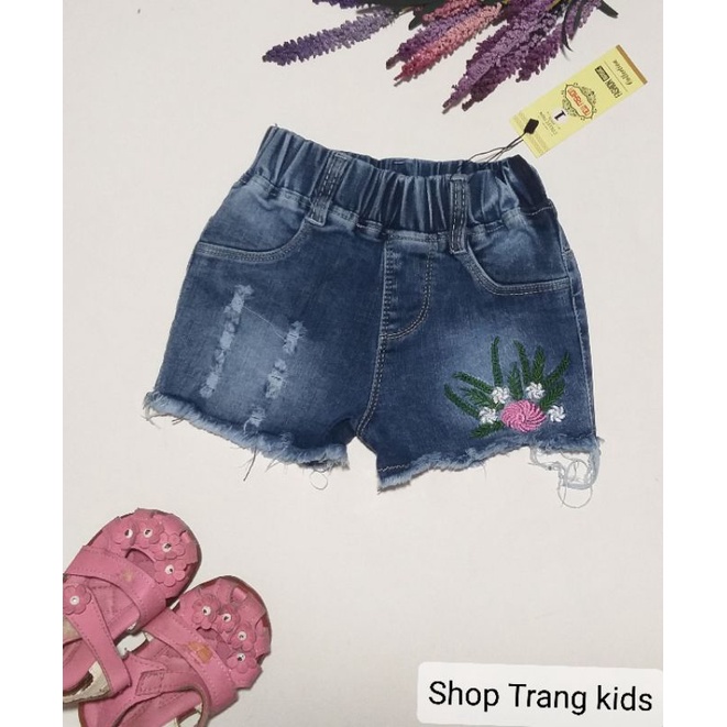 Sỉ, lẻ quần jean  đùi cao cấp bé gái thêu hoa, hàng loại 1, co dãn 4 chiều