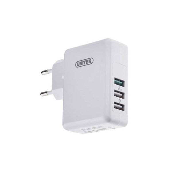 Combo cáp sạc microUSB và cốc 3 cổng Unitek Y-P537A công suất 24W - 1 cổng QC 2.0 (Trắng)