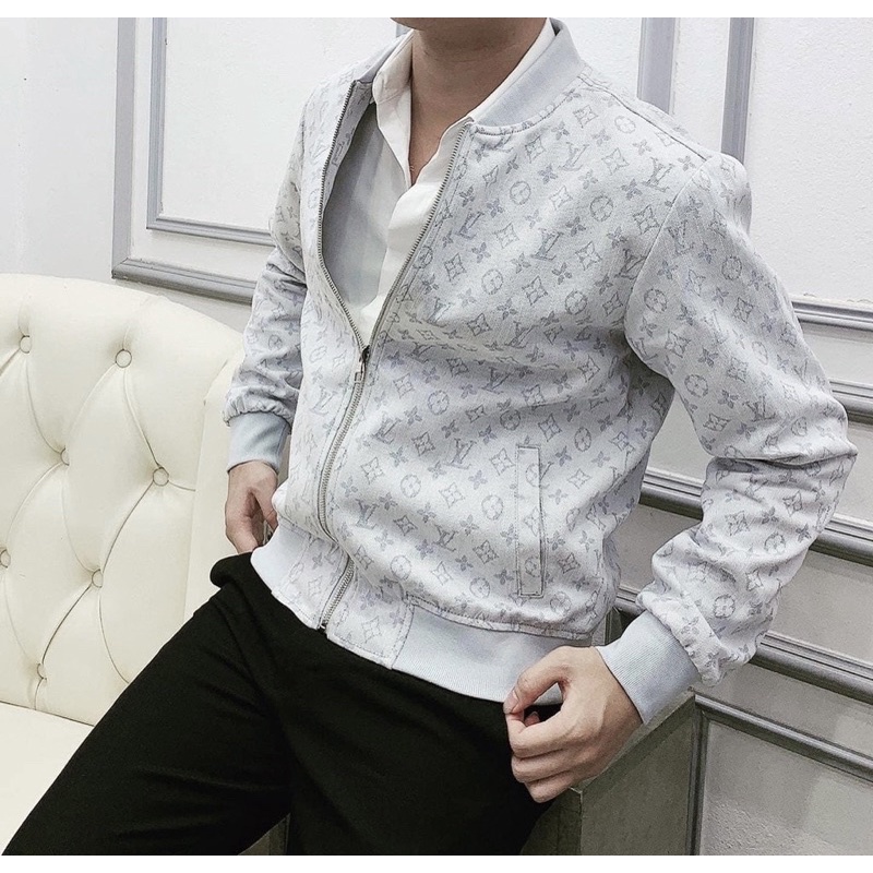 Áo khoác bò denim jacket nam nữ khoá zip dệt hoạ tiết vân hoa chữ logo dày dặn sang trọng AK50P