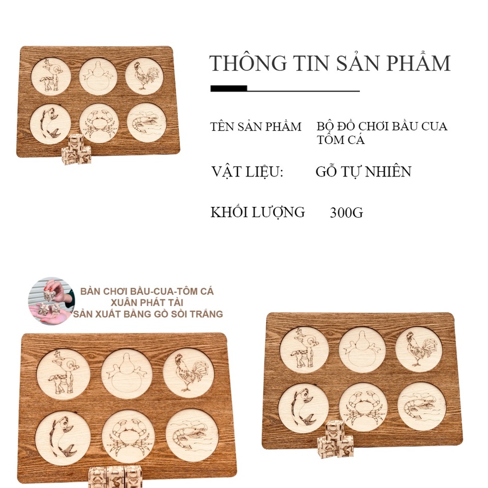 Lắc Bầu Cua Tôm Cá Gỗ Siêu Bền- Board Game Gia Đình Vui Nhộn
