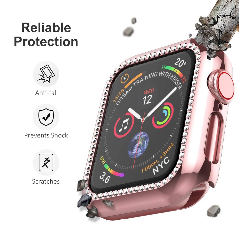 Ốp bảo vệ màn hình đính kim cương nhân tạo cho Apple Watch 44mm 40mm dòng 6 5 4 3 Se 2