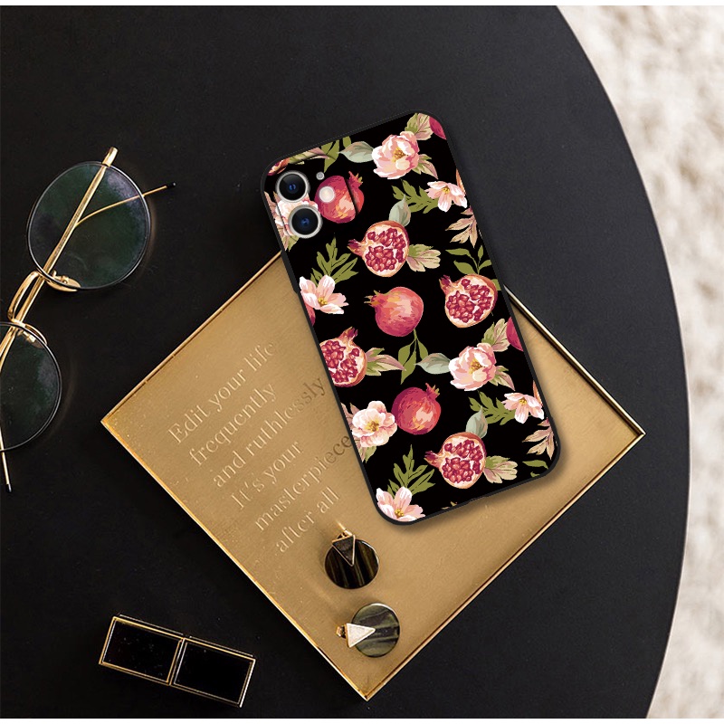 Ốp Điện Thoại tpu Dẻo Viền Đen Họa Tiết Hoa Đỏ Cho iphone 13 14 pro max x 5s 6s 7 8 plus xr 12 mini 11 pro xs max se2 Thời Trang