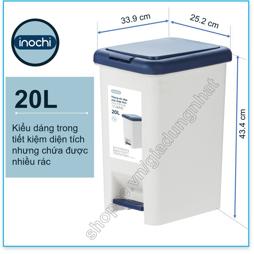 Thùng rác đạp chữ nhật Hiro 20L cao cấp nhật Bản