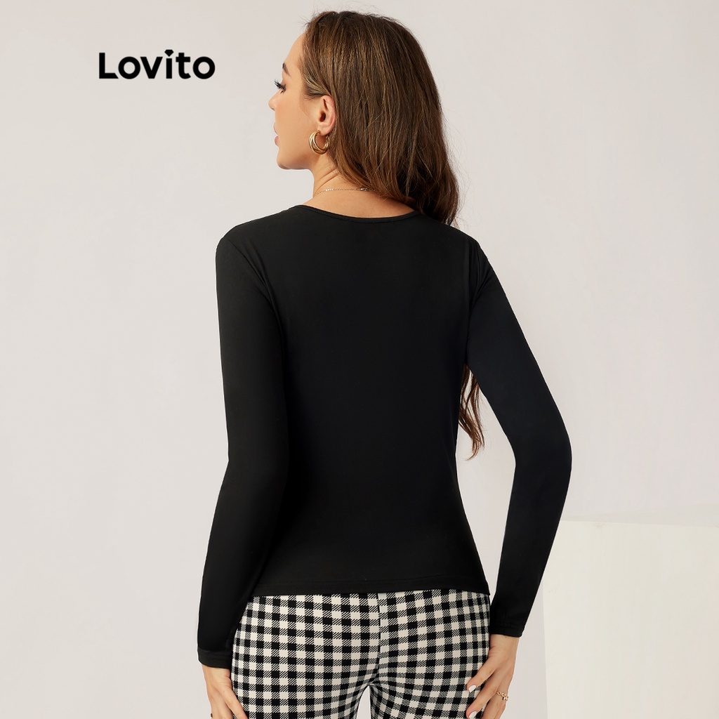 Lovito Áo thun trơn dài tay cổ tròn trơn L21LT009 (Đen)