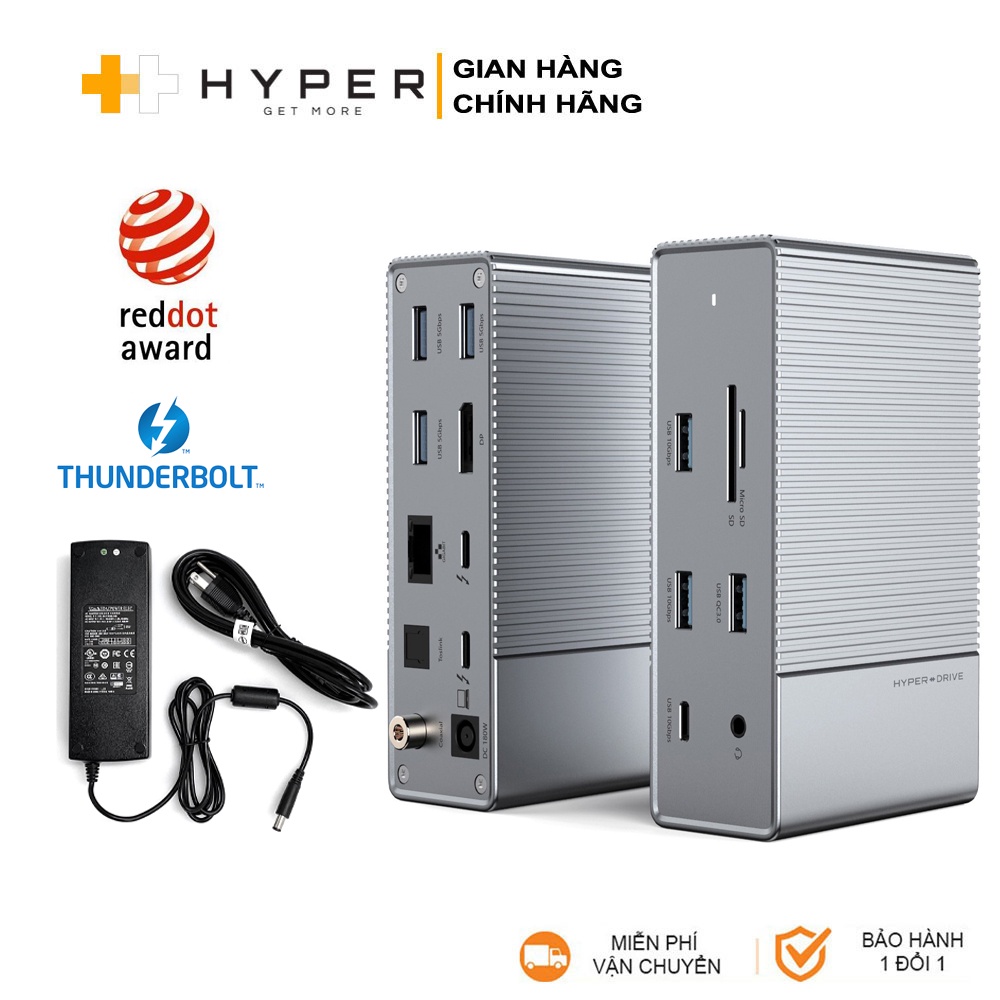 Cổng chuyển HyperDriver GEN2 16 IN 1 Thunderbolt 3 Docking Station Kiêm Bộ nguồn DC 180W For MB/Chorm/PC/Laptop -HD-G2TB