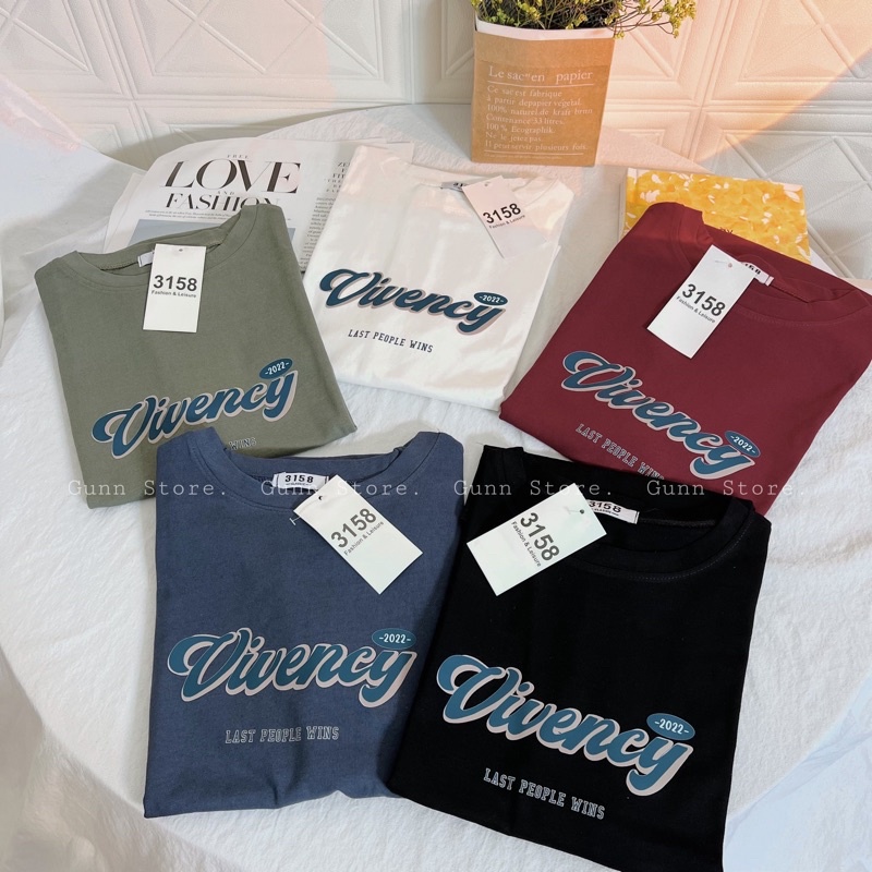 Áo Thun 3158 In Chữ VIVENCY Form Rộng Unisex Chất Cotton Khô Loại 1, Thoáng Mát, Thấm Hút Mồ Hôi - GUNN