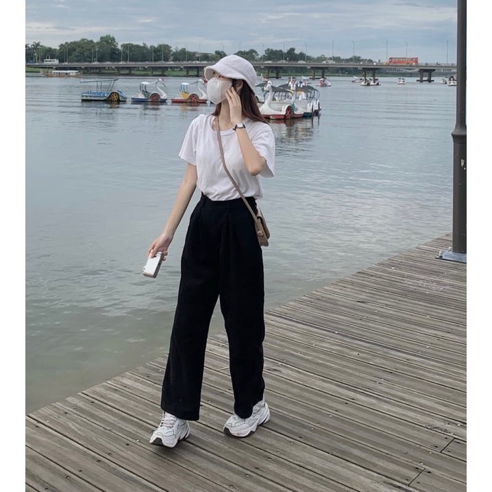 Quần ống suông - Quần nhung tăm nữ, nam, unisex HOMIES nút gài