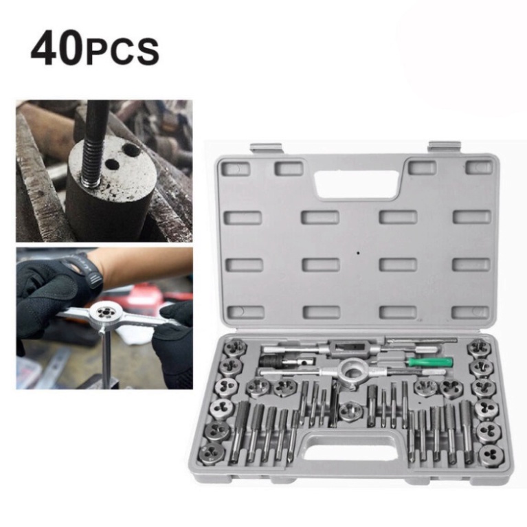 Bộ taro tạo ren 40 chi tiết thép hợp kim cao cấp m3-m12 ( hộp nhựa xám ) |Dụng cụ sửa xe máy