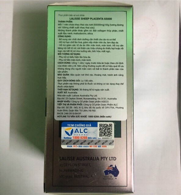 Lalisse Sheep Placenta 65000 - Viên uống nhau thai cừu đẹp da | Thế Giới Skin Care