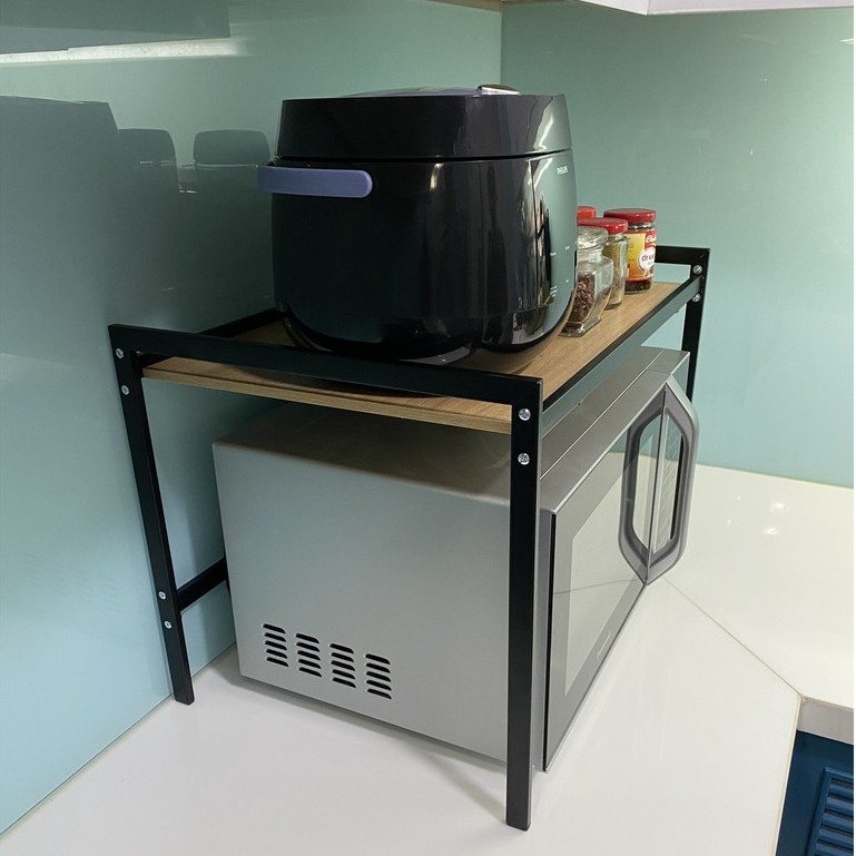 Kệ Lò Vi Sóng Đa Năng SENNAI Thép Cacbon Sơn Đen Tĩnh Điện Mặt Gỗ MDF Phủ Melamine KVS2T