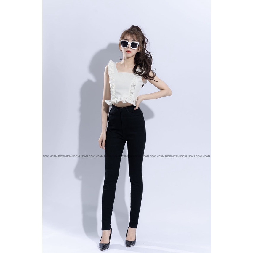 Quần Jean Co Giãn Lưng Cao Tôn Dáng Lai Cuốn Trơn Xắn Gấu Basic