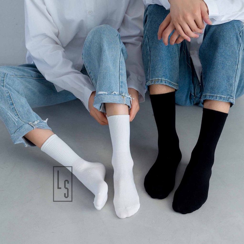 Vớ trơn gân sọc cao cổ cơ bản - [SHOPEE TRỢ GIÁ]