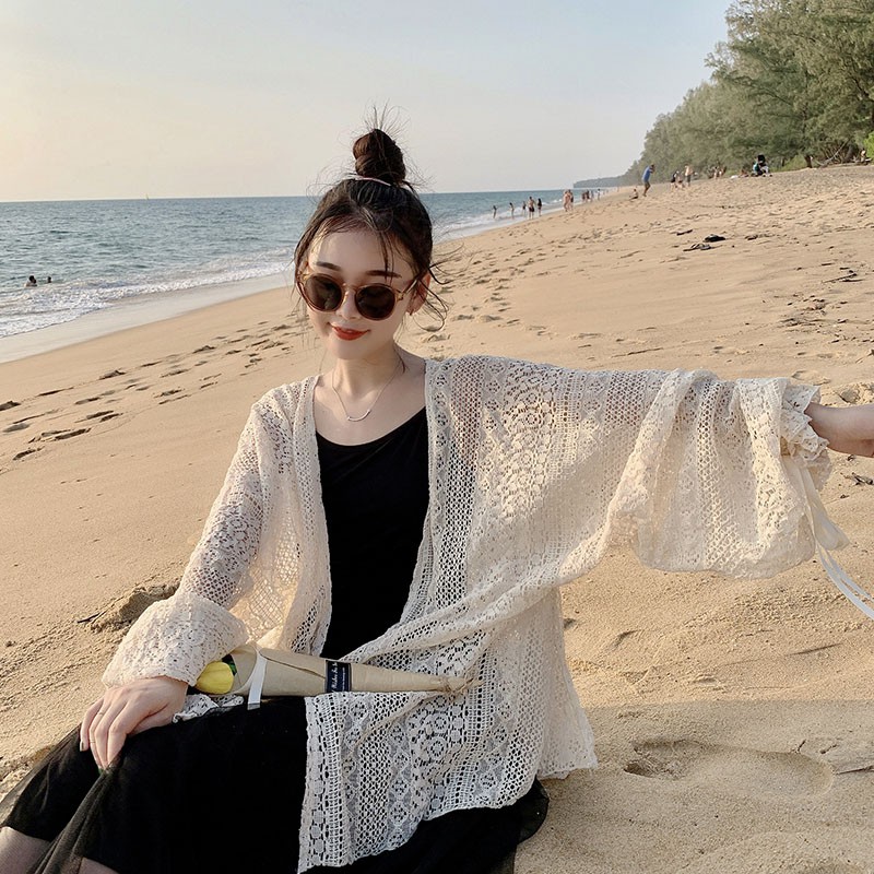 Áo Choàng Ren Mỏng Mùa Xuân Hè Thu Phối Váy Quần Đi Biển Du Lịch